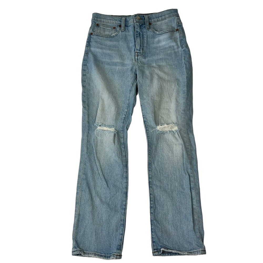 Madewell High Rise Slim Crop Boyjean Jeans Size 25 Light Wash Destroyed
